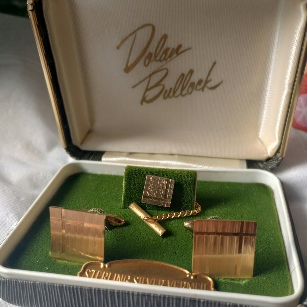 Dolan Bullock sterling silver vermeil cufflinks tie tac set! Vintage New!